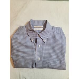Roundtree & Yorke Gold Label Shirt Mens 16 33 Blue Check 100% Cotton Long Sleeve